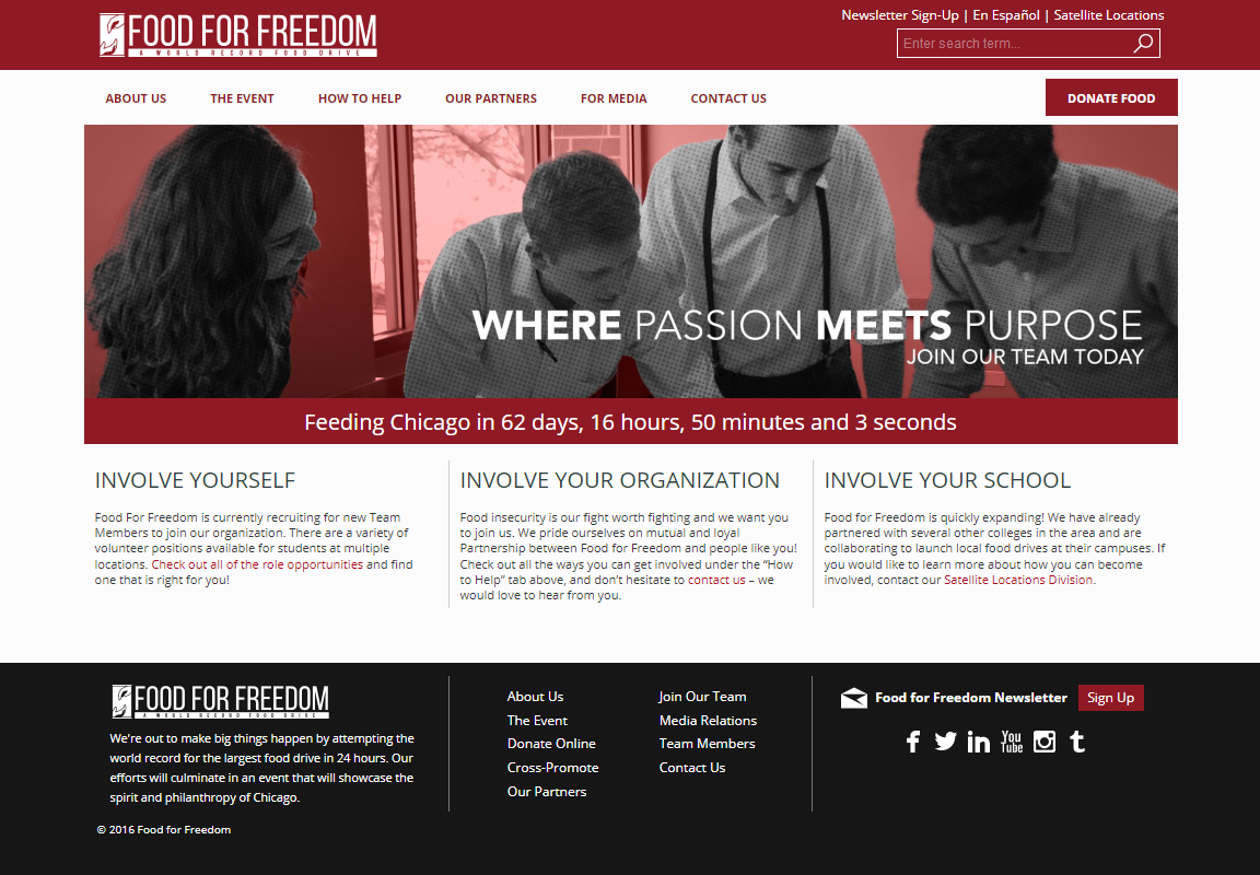 The front page of the Food for Freedom website
